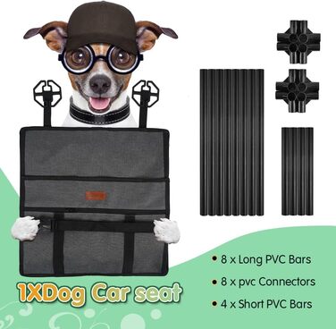 Автокрісло для собак: стабільне, водовідштовхувальне, для маленьких та середніх порід, сірий каркас