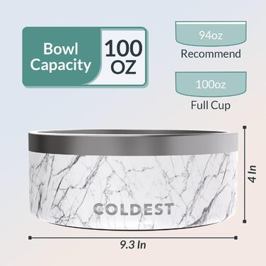 Миска для собак і котів Coldest, нержавіюча сталь, нековзна, для корму або води, 2,8 л, дизайн під мармур