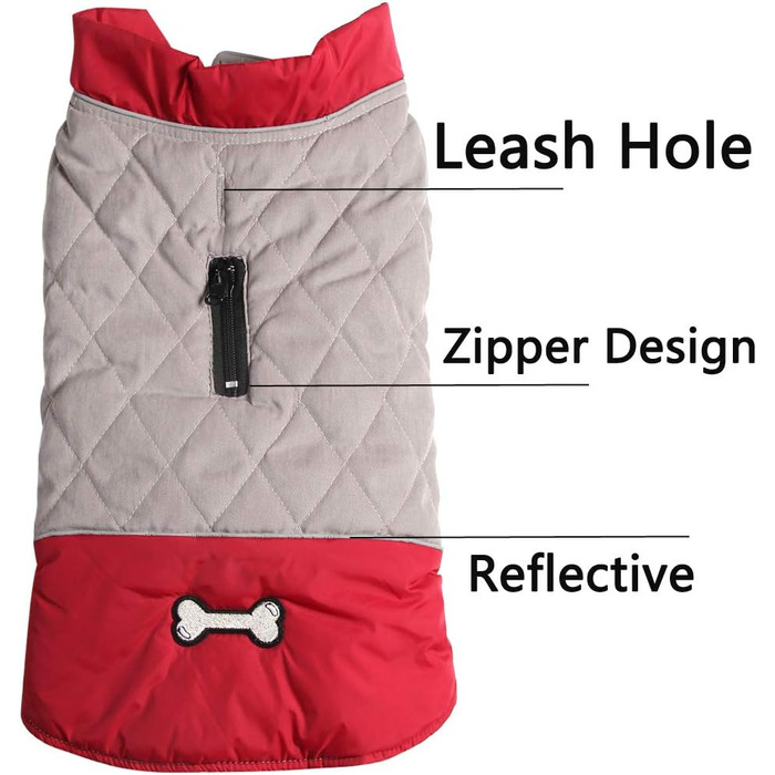 Водонепроникний теплий одяг для цуценят та маленьких собак: куртка з бавовни для холодної зими, XS (Сірий, Червоний)