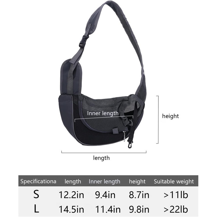 Сумка-переноска для собак маленьких порід (до 5 кг) | Дихаюча, регульована, широка лямка з анти-розривним гачком | Для прогулянок на вулиці (Large)