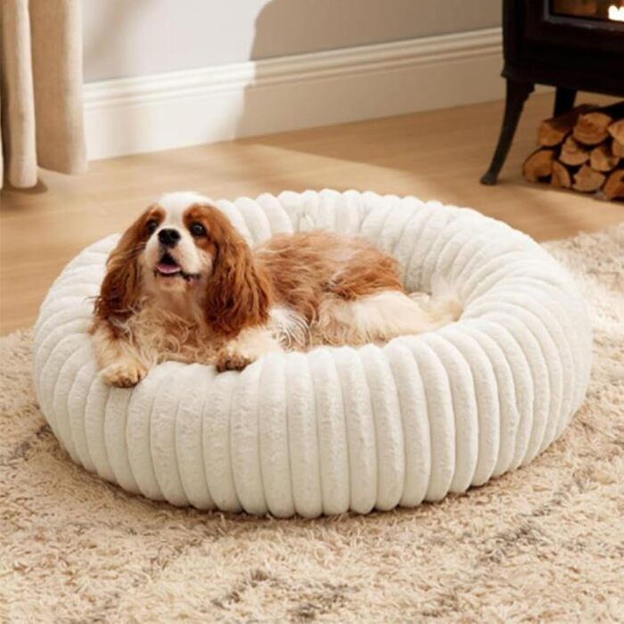 М'яке ліжко для домашніх тварин: круглі лежанки для собак та котів, діаметр 50 см, бежевий колір