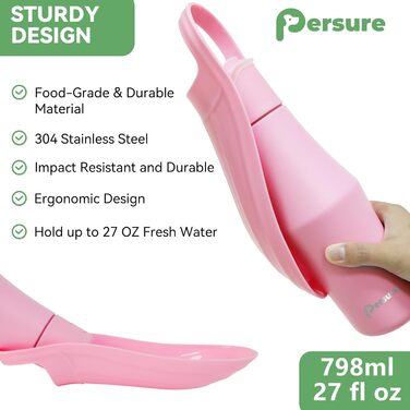 Водяна пляшка для собак 765 мл з нержавіючої сталі, витокозахисна, рожева - для подорожей, прогулянок та активного відпочинку