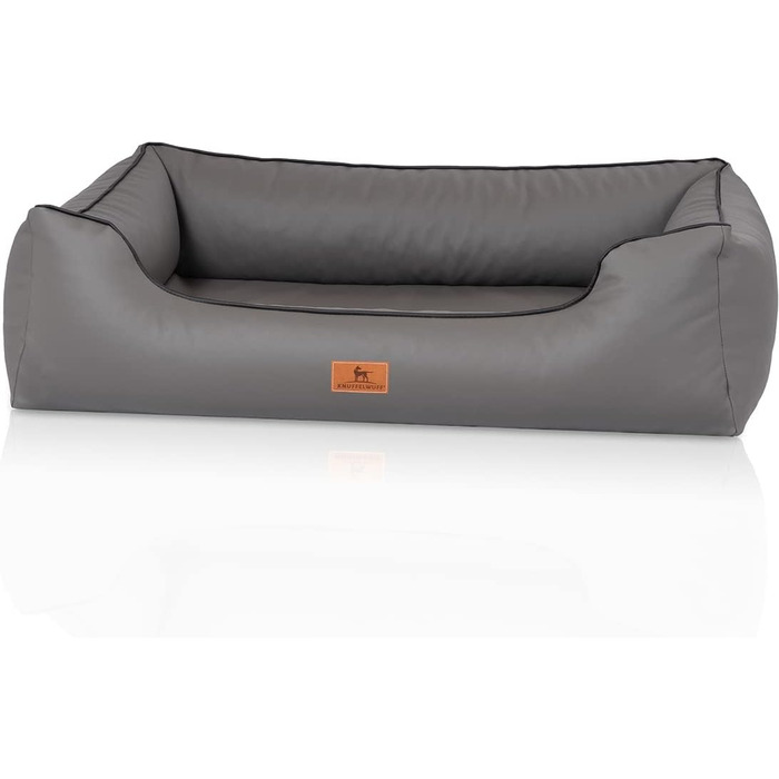 Ортопедичне ліжко для собак Knuffelwuff Montana з штучної шкіри, M-L, 85 x 63 см. Знімний чохол, легко мити, для великих, середніх та маленьких собак (Сірий, L 85 x B 63 x H 23 см)