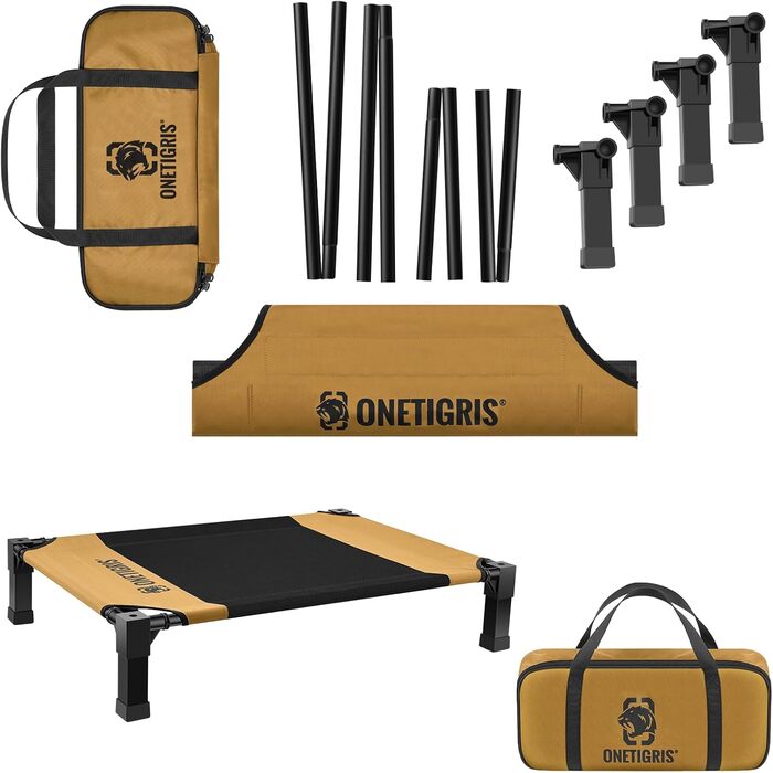 OneTigris лежанка для собак, піднята лежанка 130x91 см, висота 23 см, проста збірка, дихаюча, довговічна, легко миється, підходить для дому, двору, вулиці - коричнева L