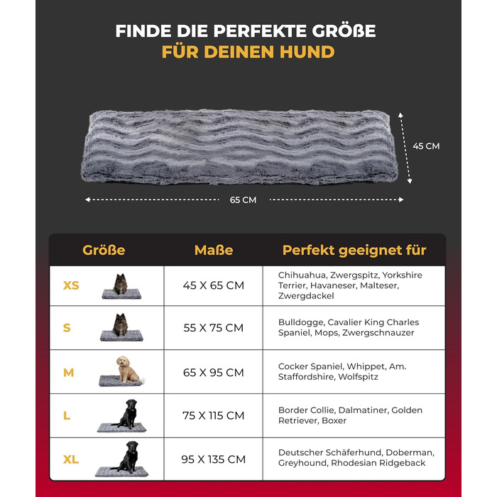 Килимок для собак HS-Hundebett® з антиковзаючою основою, XS (45x65 см) – М'який, з наповнювачем, зручний для миття – Тепла ковдра для собак, Антрацит, Made in DE 45x65 см