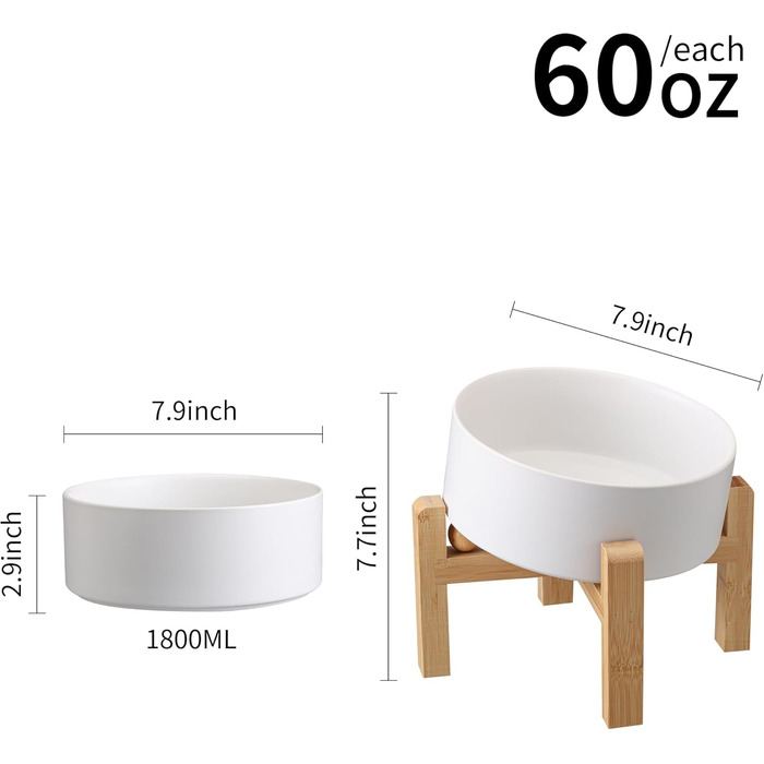 Накладна миска для собак з кераміки з антиковзким покриттям, 7.6 л, сіра/біла (для середніх та великих порід)