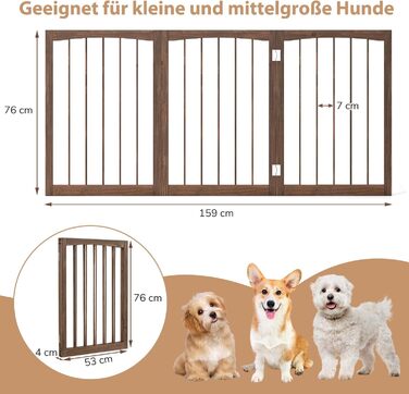Захисний бар'єр для собак COSTWAY 3 секції, дерев'яний, 76 см, розкладний, для кухні, коридору, сходи, з сосни (коричневий)