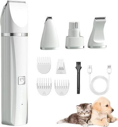 Електричний набір для грумінгу домашніх тварин Tickle Paw 4 в 1: тример, машинка для стрижки, пилка для нігтів. Підходить для котів та собак. Тиха машинка, професійний триммер, перезаряджається. Колір: зелений/білий