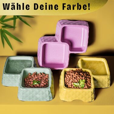 Набір мисок для котів та маленьких собак з бамбука ne&no® - антиковзаюча підставка, 400г корму, 350мл води, жовтий колір