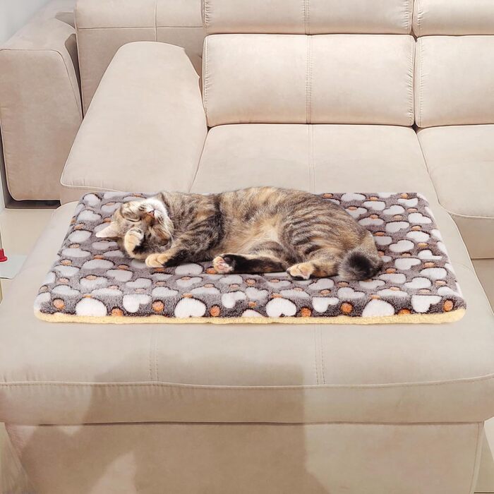 М'який лежак для собак та котів середнього розміру, 80x60 см, сірий, з сердечками, прання дозволено