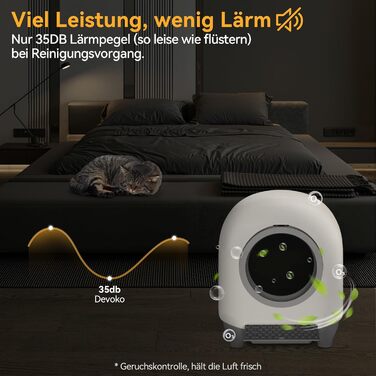 Devoko Самоочисний туалет для котів, 90л з низьким порогом, APP-керування, датчик безпеки та килимком