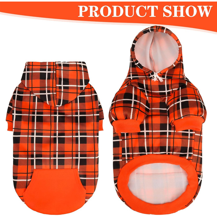 Пуловер з капюшоном для собак EXPAWLORER у клітинку, британський стиль, теплий собачий пуловер з отвором для повідка, одяг для пітбулів, зимова куртка для всіх порід, цуценят, дівчаток, хлопчиків, котів, Рожевий (XX-Large, Помаранчевий/Західний (Sunset Ch