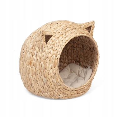 Ліжко-будиночок для кота: плетений кошик із водяного гіацинта з м'яким матрациком