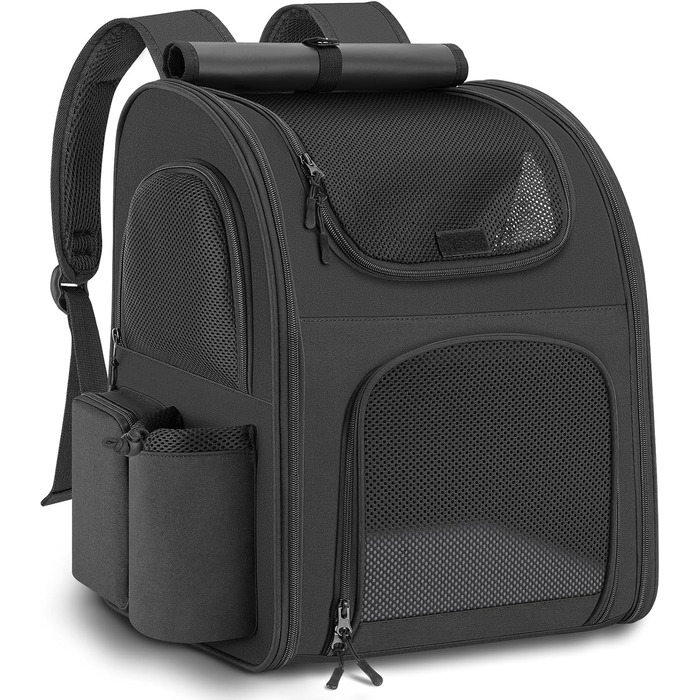 Рюкзак для тварин до 10 кг з сіткою, чорний: зручний та дихаючий для собак та котів