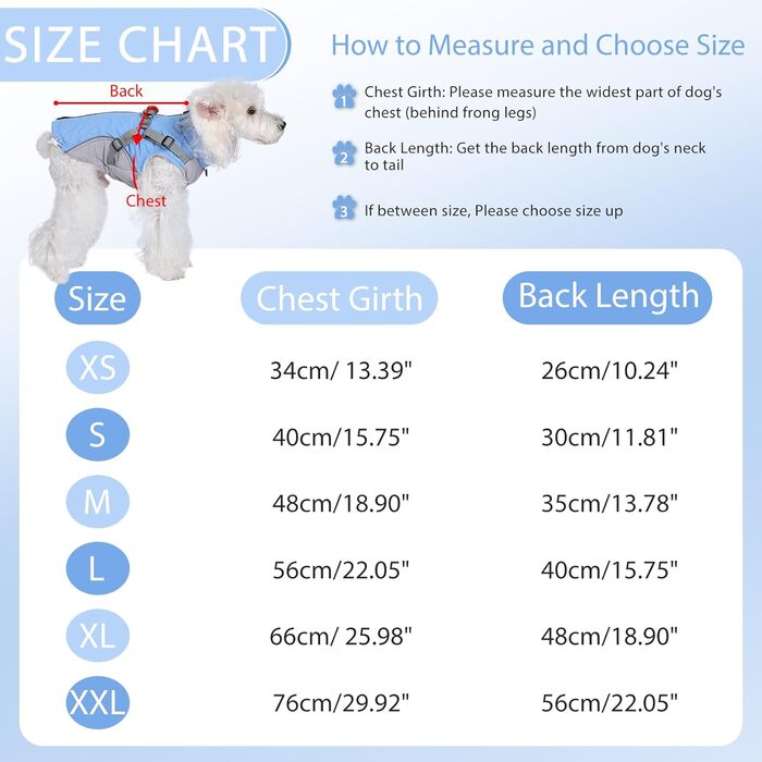 Водонепроникна зимова куртка Poseca Hundemante для собак, великих та малих розмірів (XL, блакитний)
