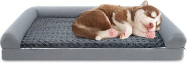 Ортопедичне ліжко для собак Costway великого розміру, диван-ліжко з подушкою, пінопласт, знімний та пральний чохол, підняті бортики, диванчик для великих та середніх собак, сірий (113 x 89 x 18 см)