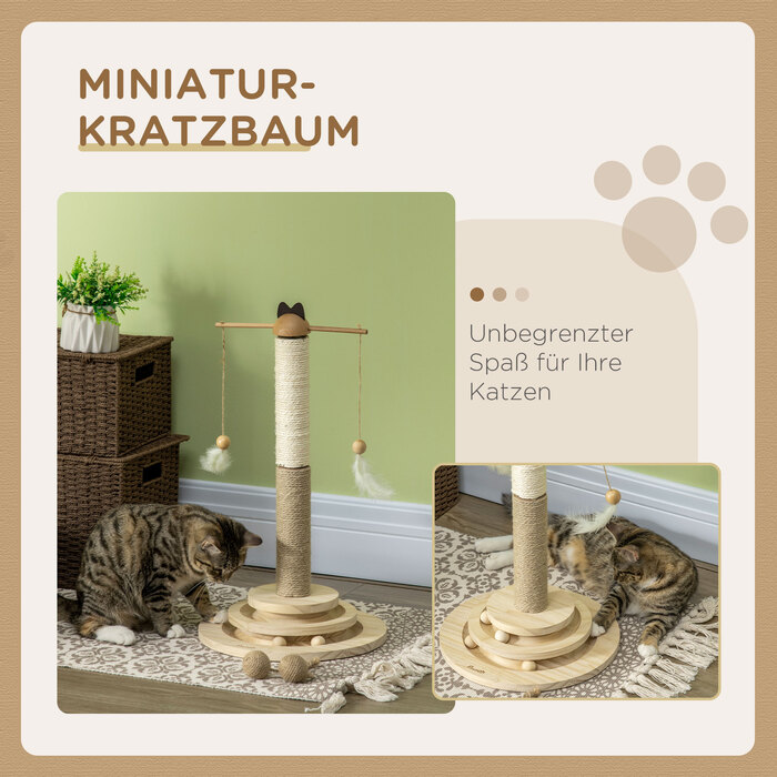 PawHut Cat Tower 56H см з 3-рівневим поворотним столом, дошкою для кігтеточок, іграшкою-м'ячем, кігтеточкою з натурального дерева для котів
