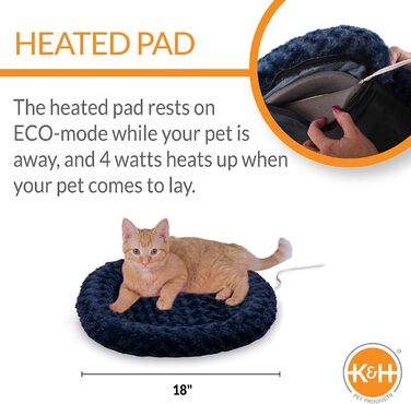 Електричний килимок для котів K&H Thermo-Kitty, синій, круглий, 45,7 см