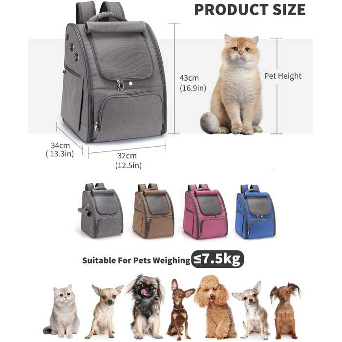 Рюкзак для собак та котів PETCUTE: дихаючий, складаний, для малих порід, сірий