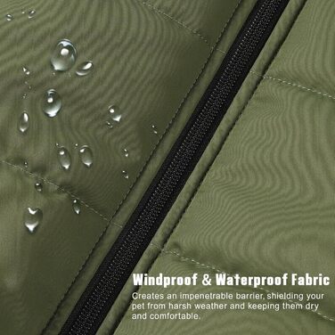 Зимова куртка для собак Poeca: вітро- та водовідштовхувальна, 2-в-1, тепла, для цуценят, зелена (M)