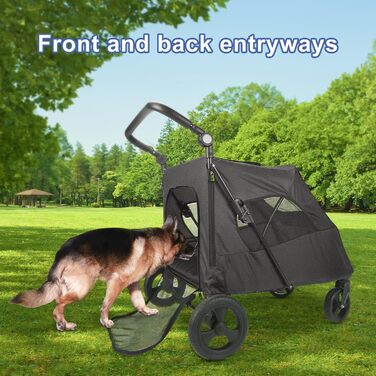 Візок для собак великих порід, подвійна ємність, візок-кі коляска для собак та дітей, складний, на 4 колесах (P04CX-Schwarz)