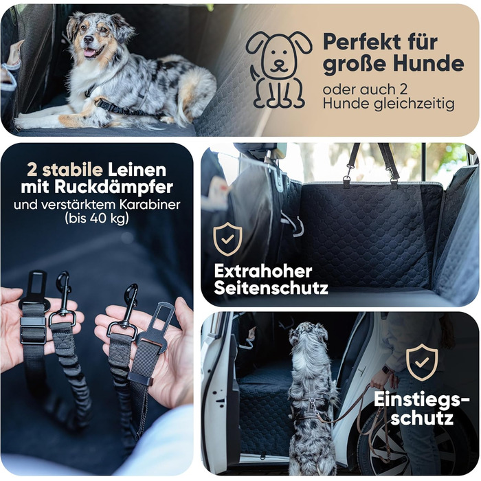 SEELENTIER® захисна підстилка для собак в авто: водонепроникна, антикіготна, 130x63 см, з ISOFIX, 2 повідки