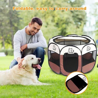 Клітка-вольєр для цуценят та тварин, 74x74x43 см, для собак, котів, кроликів та дрібних тварин, для використання в приміщенні та на вулиці (колір коричневий, восьмикутна)