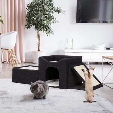 Будиночок для котів Relaxdays, складаний, 3 місця для лежання, з кігтеточкою, 36,5x112x41 см, чорний
