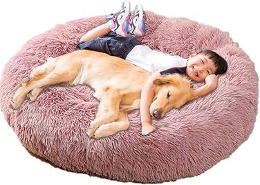 Крісло-лежанка для собак HANHAN у вигляді пончика, XXL, ортопедичне, м'яке, заспокійливе, антистрес, рожеве. Лежанка-печеринка, велика, для собак, миється, з середнім матрацом.