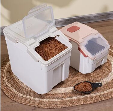 Контейнер для зберігання корму для собак, зерна, рису, борошна: вологостійкий, пластиковий, з кришкою-замком та колесами (сірий)