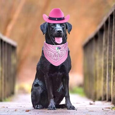 Ковбойський костюм для тварин: капелюх та бандана, рожевий. Аксесуари для собак та котів, ідеально для свят та повсякденного використання