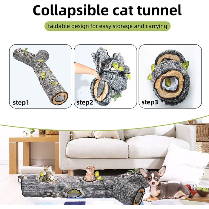 Туннель-іграшка для котів Yunso: інтерактивний, складаний, 150x65x25 см