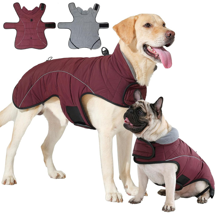 Водонепроникний теплий зимовий верхній одяг для собак Heywean: флісова куртка-пуловер з кільцем D, світловідбиваючими елементами та застібкою-липучкою. Підходить для малих, середніх та великих собак. Розмір M, колір: червоний.