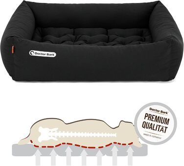 Ортопедичне ліжко для собак Doctor Bark - миється до 95°C, гігієнічне, без запаху, з м'якою подушкою для собак середніх порід (M - 80x70 см, чорний)