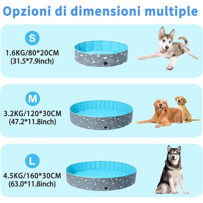 Складаний басейн для собак COMSLE, 120x30 см, сірий, екологічний PVC, для великих і малих порід