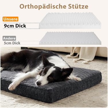 Ортопедичне ліжко для собак JOEJOY, 61x43x9 см, сіре - м'яке, з неслизьким дном