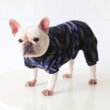 Піжама для собак, тепла, м'яка флісова, мила, костюм для цуценят, маленьких та середніх собак (Мops, Французький бульдог), розмір M, темно-синій