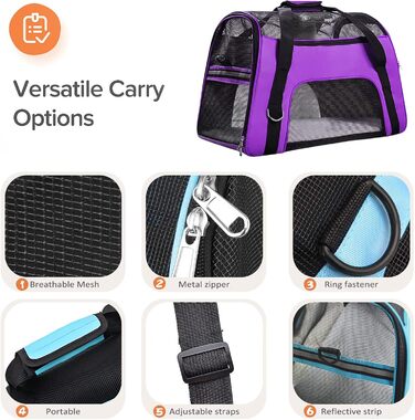 Переноска для тварин Galatée, переноска для собак та котів, дихаючий матеріал, для подорожей, складана, фіолетовий (M)