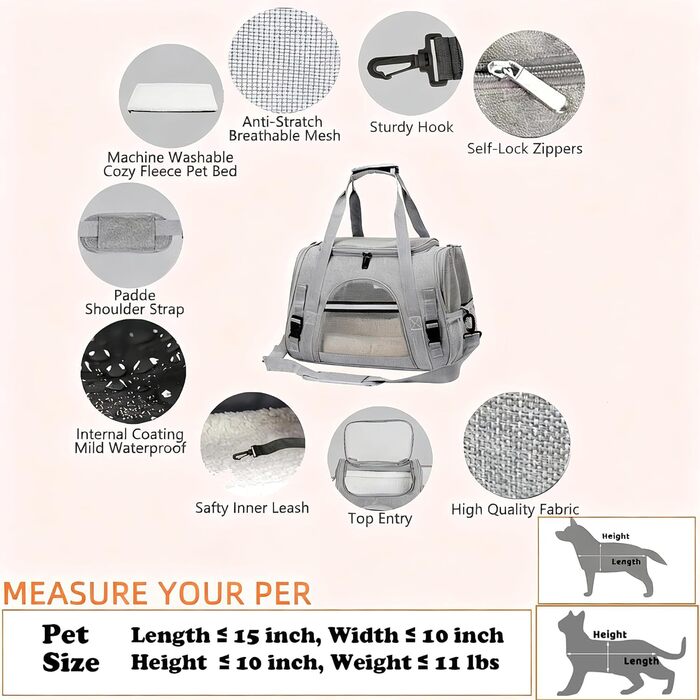 Транспортна сумка для котів та собак, складана, сіра. Дыхаюча переноска для тварин для ветеринара, авто, літака, поїзда