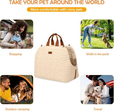 Травельник для собак та котів ALLSOPETS: сумка-переноска на плечі, автокрісло, з безпечним ременем та кишенями, для подорожей з маленькими тваринами, білий (хакі)