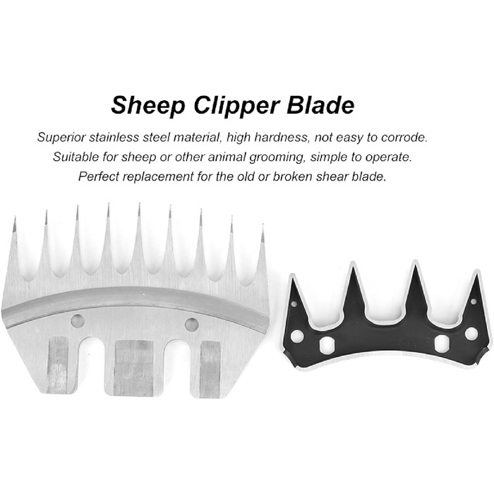 Ножиці для стрижки овець з нержавіючої сталі, універсальні, з змінними лезами (9 зубців, пряма леза + маятникове лезо)
