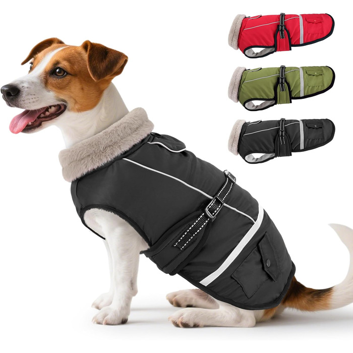Водонепроникний зимовий одяг для собак, теплий флісовий одяг для маленьких собак, з регульованими ременями, світловідбиваючі смуги, для Джек Рассел терієрів (M, Чорний)