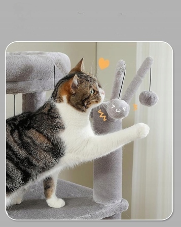 Багатоярусний когтеточка-комплекс для котів 150 см, стійкий, з ліжком — сірий