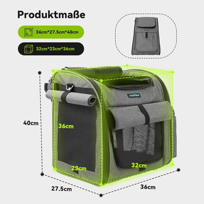 Корзина для собак на велосипед до 10 кг з міцною L-подібною кріпленням Φ80mm, складана, дихаюча, 4-в-1 (рюкзак, сумка через плече, автокрісло), з комфортним подушкою та світловідбиваючими смугами