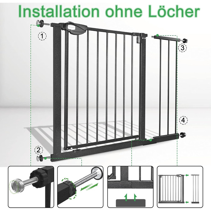 Захист для дитячих воріт HENGMEI: сітка для сходів, без свердління, 180° відкривання, 105-115 см (Білий)