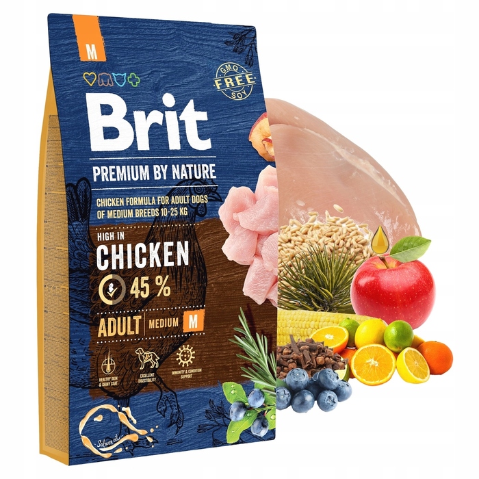 Сухий корм для дорослих собак середніх порід Brit Premium by Nature з куркою, 15 кг