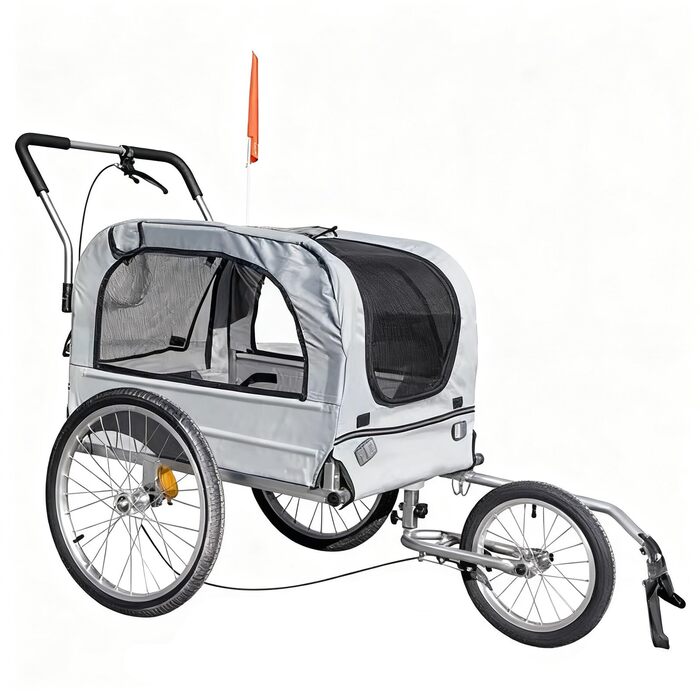 Причіп для велосипеда з собакою, для дитячої коляски, з амортизацією, світловідбивачами, вантажопідйомністю 40 кг, сірий