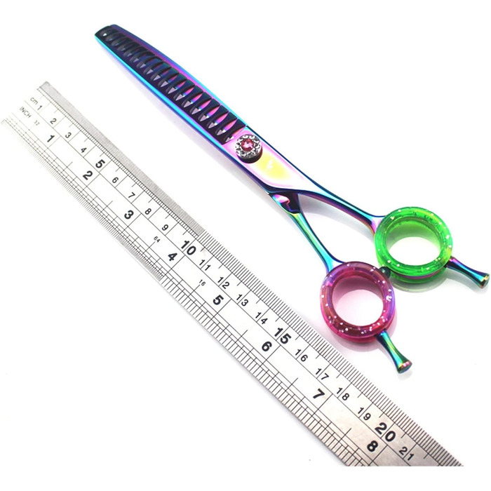 Професійна витончена ножиці для грумінгу собак 7 дюймів, 440C сталь, витончена клинка, для розрідження шерсті, 45% розрідження, кольоровий дизайн 'Райдужна рибка'