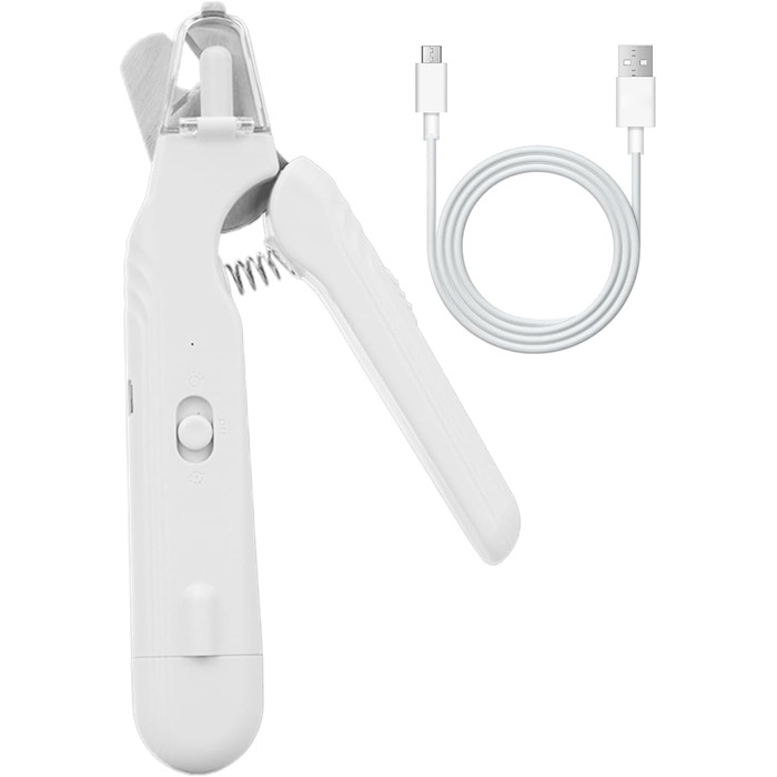 Триммер для нігтів собак з LED-підсвічуванням та акумулятором, для собак, цуценят, догляд за лапами, білий