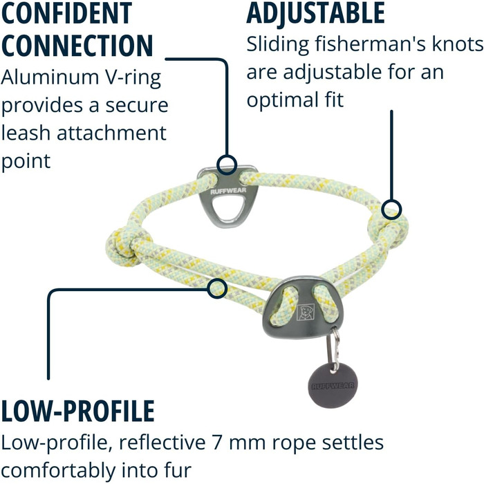 RUFFWEAR Knot-a-Collar – великий нашийник для собак з альпіністського шнура, регульований, міцний, для прогулянок, розмір L (51–66 см), моховий зелений
